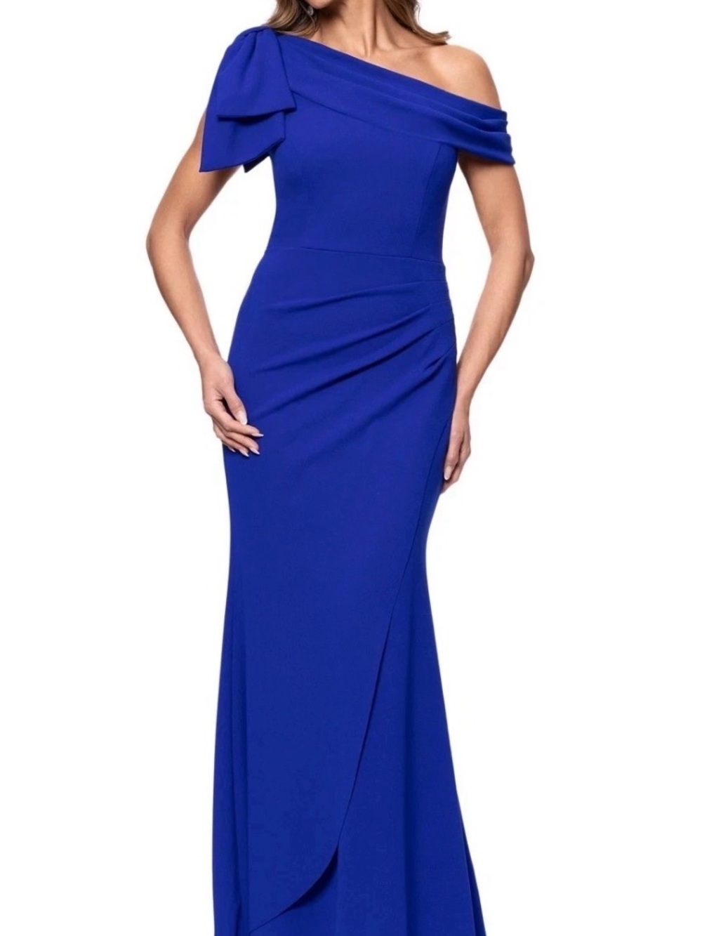Xscape One-Shoulder Cobalt Evening Gown